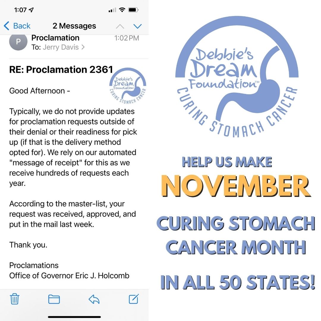 StomachCancer_'s tweet photo. THANK YOU Jerry Davis in Indiana for having your state declare November as #CuringStomachCancerMonth!"

Let us know if you've submitted to have your state declared. Email Communications@DebbiesDream.org.

Learn more: https://t.co/10uafHixQ4

#StomacCancer #DebbiesDreamFoundation https://t.co/Uw09ZONutY