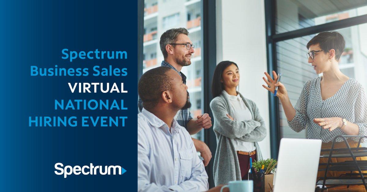 _SpectrumJobs's tweet photo. Join us at our upcoming Spectrum Business Sales Virtual National Hiring Event.
• When: Wednesday, November 3rd
• Where: Virtual
Come see why there’s a strong connection here. Learn more: https://t.co/fXsj6NqOR7
#JoinSpectrum #BeTheConnection https://t.co/MZfeKNDzww