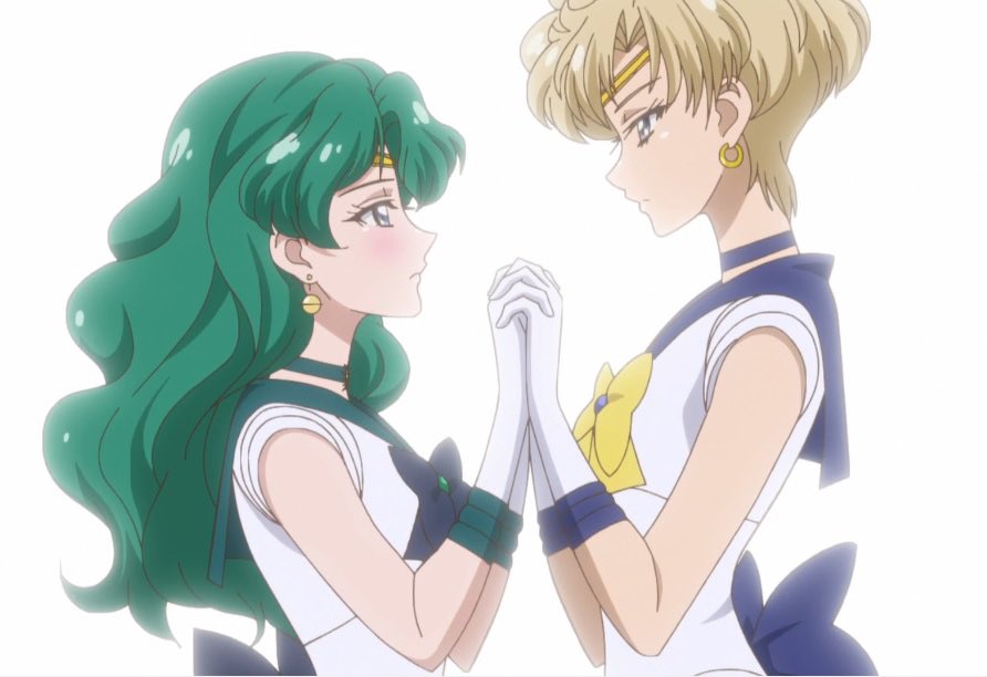 Todays sapphic ship is Haruka/Michiru from sailor moon!

 its canon they are in love! The two share a deeply personal and intimate bond. Haruka despite being flirtatious lets Michiru know that she's the only one for her and is supportive of her passions as a musician.