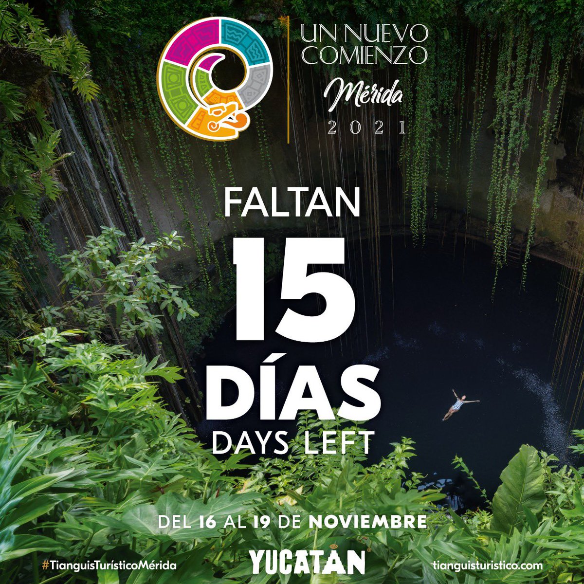 Estamos a sólo 15 días del #TianguisTurísticoMérida, el evento más importante de la industria turística de #México y #Latinoamérica. Te esperamos, del 16 al 19 de noviembre, en #Yucatán, el origen de todo. 
Sé parte del #RenacerDelTurismo