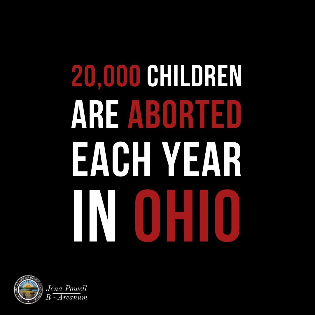 VoteJenaPowell's tweet photo. 20,000 children aborted every year in Ohio - that’s over 50 children aborted everyday in Ohio. 

Every life is precious and must be protected. 

#prolife #prowoman https://t.co/vRDcmmmQDB