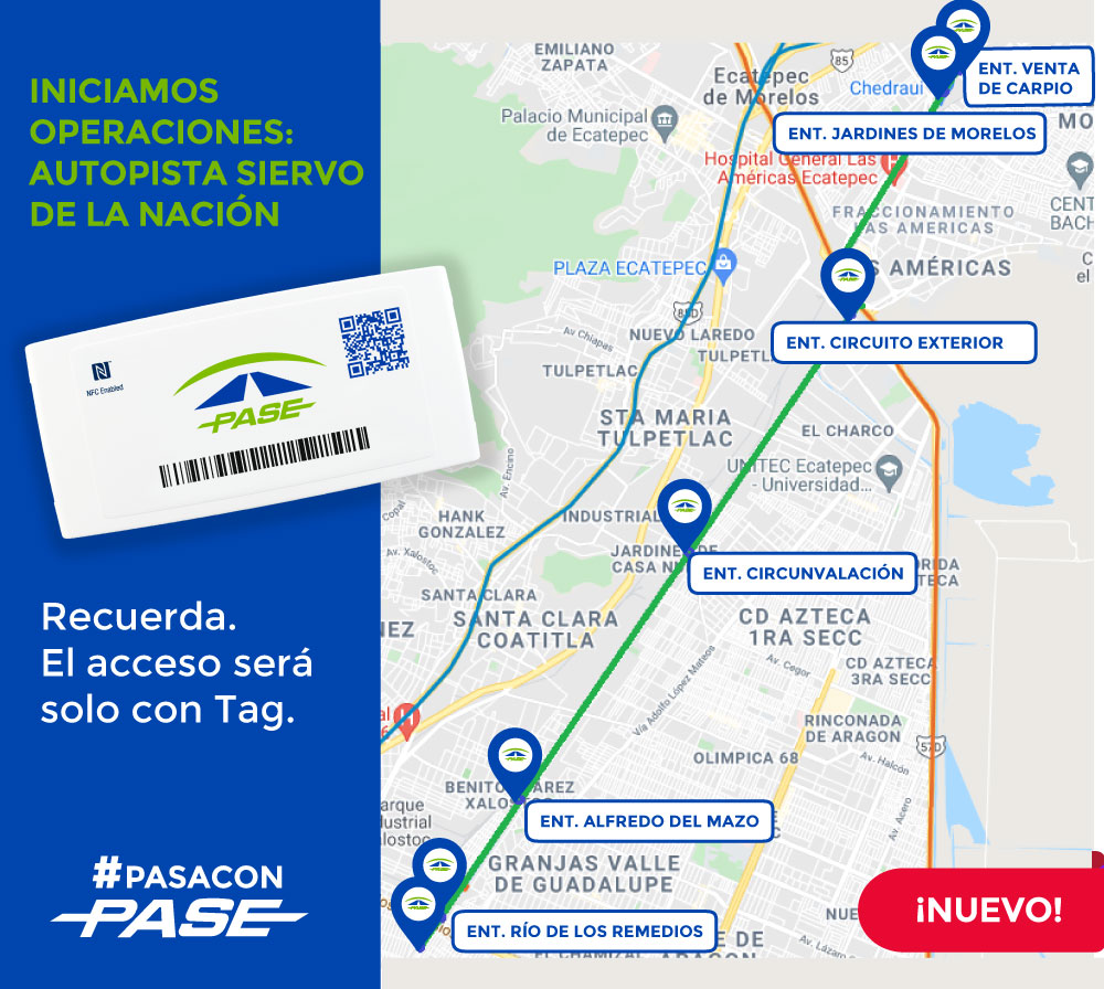 tagpasemx's tweet photo. Adquiere tu PASE y cruza ahora por la autopista Siervo de la Nación. Recuerda que el acceso solo será a través del telepeaje. #PasaConPASE 👌✔️ https://t.co/vhdwzY64h5