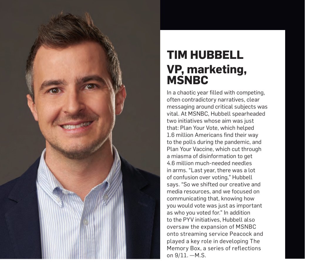 MSNOWComms's tweet photo. Congratulations to @MSNBC’s VP of marketing @THubbs for being named an @Adweek 50 2021 honoree. #Adweek50
Read more: https://t.co/aB8FAs9SQv https://t.co/omnxajBCJr
