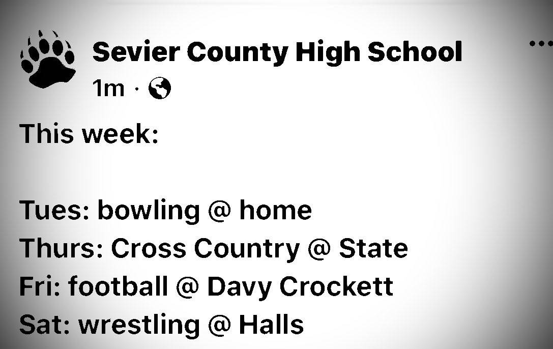 SCHS SGA (@sga_schsbears) on Twitter photo This week in Sports at SCHS!!!🐻 <a href="/SevierCountyTF/">Sevier County Track & Field</a> <a href="/SmokyBearFball/">Sevier County Smoky Bears Football</a> <a href="/SevierCoHawgs/">Sevier County Hawgs</a> <a href="/seviercostrong/">SevierCoStrong</a> <a href="/SCHSstudentsec_/">Sevier County Students</a> <a href="/SCHSSmokyBears/">SCHS Smoky Bears</a> <a href="/mtn_sports/">SmokyMtnSports</a> <a href="/themtnpress/">The Mountain Press</a> 🎳🏃🏼🏃🏼♀️🏈🤼♀️ This week in Sports at SCHS!!!🐻 <a href="/SevierCountyTF/">Sevier County Track & Field</a> <a href="/SmokyBearFball/">Sevier County Smoky Bears Football</a> <a href="/SevierCoHawgs/">Sevier County Hawgs</a> <a href="/seviercostrong/">SevierCoStrong</a> <a href="/SCHSstudentsec_/">Sevier County Students</a> <a href="/SCHSSmokyBears/">SCHS Smoky Bears</a> <a href="/mtn_sports/">SmokyMtnSports</a> <a href="/themtnpress/">The Mountain Press</a> 🎳🏃🏼🏃🏼♀️🏈🤼♀️