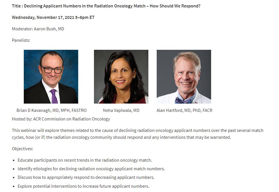 Join Y. Luh, MD (he/him/dude/他) (@j_luh) on Twitter photo Join <a href="/AaronBushMD/">Aaron Bush, MD</a> as he moderates a discussion about declining residency applicants to #radonc with all-star cast <a href="/BK_radiation/">Brian Kavanagh</a>, <a href="/NehaVapiwala/">Neha Vapiwala</a> & #CARROS pres-elect Dr. Alan Hartford,
acr-org.zoom.us/webinar/regist…
<a href="/HinaSaeedMD/">Hina Saeed, MD</a> <a href="/tjroycemd/">Trevor J. Royce MD MPH FASCO</a> Join <a href="/AaronBushMD/">Aaron Bush, MD</a> as he moderates a discussion about declining residency applicants to #radonc with all-star cast <a href="/BK_radiation/">Brian Kavanagh</a>, <a href="/NehaVapiwala/">Neha Vapiwala</a> & #CARROS pres-elect Dr. Alan Hartford,
acr-org.zoom.us/webinar/regist…
<a href="/HinaSaeedMD/">Hina Saeed, MD</a> <a href="/tjroycemd/">Trevor J. Royce MD MPH FASCO</a>