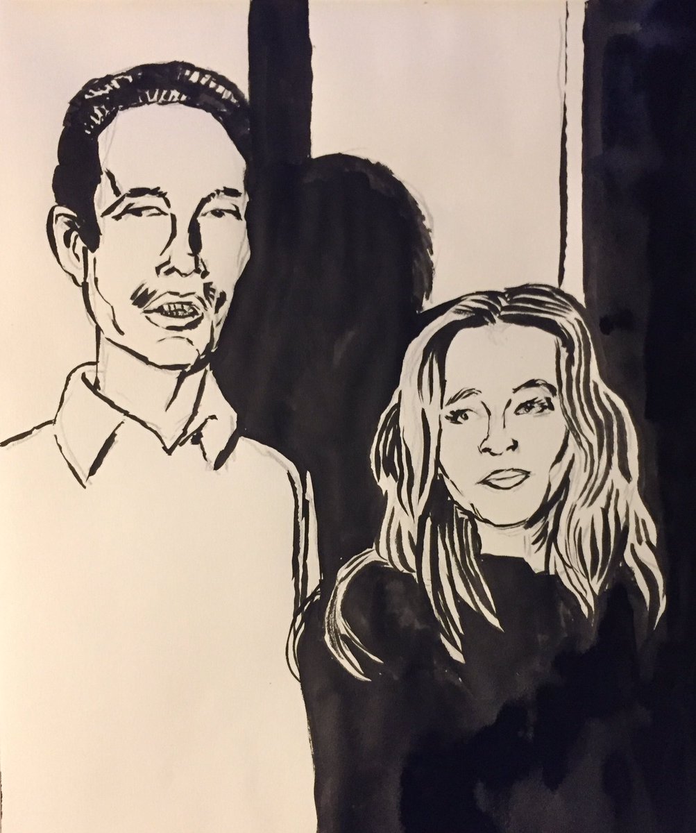 PeterLandau's tweet photo. Michael Laughlin (right with then wife Leslie Caron), Who Produced ‘Two-Lane Blacktop and Cowrote ‘Town & Country’ #obitpix #michaellaughlin #movieproducer #twolaneblacktop #artofinstagram #brushdrawing #illustration #portraitdrawing https://t.co/iEkMEGhu65