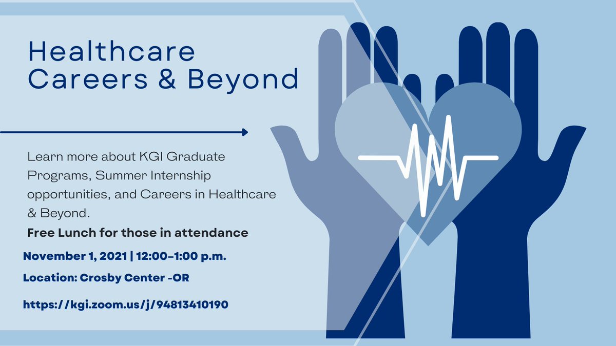 Join KGI Senior Admissions and Outreach Rep, Sharon Palma, for a virtual information session and learn more about our Graduate Programs, Summer Internship opportunities, and Careers in Healthcare &amp; Beyond.

November 1, 2021 | 12:00–1:00 p.m.
Location: Crosby Center -OR- On Zoom!