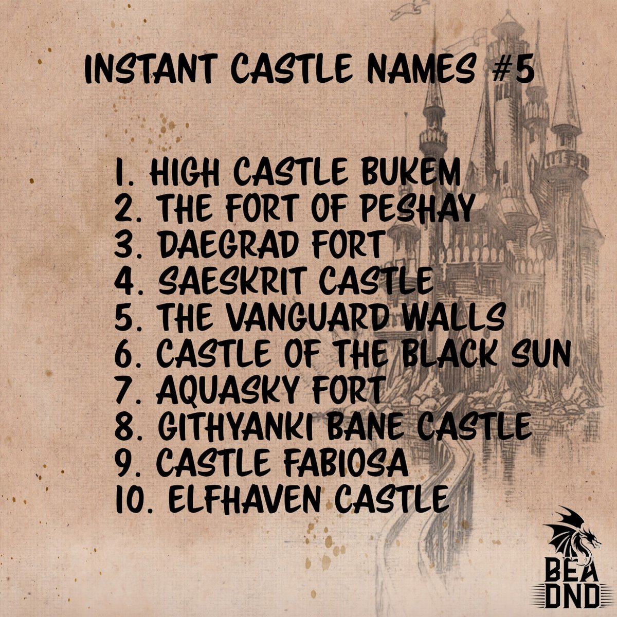 bea_dnd's tweet photo. You are guaranteed the very finest entertainment and wine at High Castle Bukem. The finest musicians play there and it's welcome is renowned across all the realms.
#dnd #lists #castles #dmresource #inspiration #ttrpg #bukem https://t.co/bpTjKXMETL