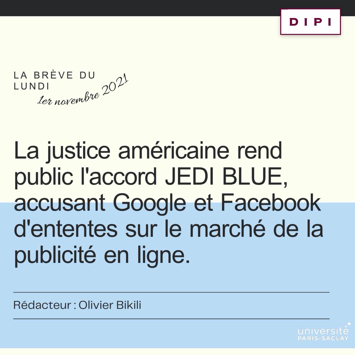 M2DIPI's tweet photo. La brève du Lundi de la promotion DIPI, rédigée par Olivier Bikili, est disponible sur Linkedin et Instagram. Un grand merci à lui qui nous parle de l'accord JEDI BLUE. À vos marques, prêts, lisez! 

Lien insta : https://t.co/sUG7h7pAWW

Lien linkedin : https://t.co/ymQyIaudoT https://t.co/A7Xr4673JQ