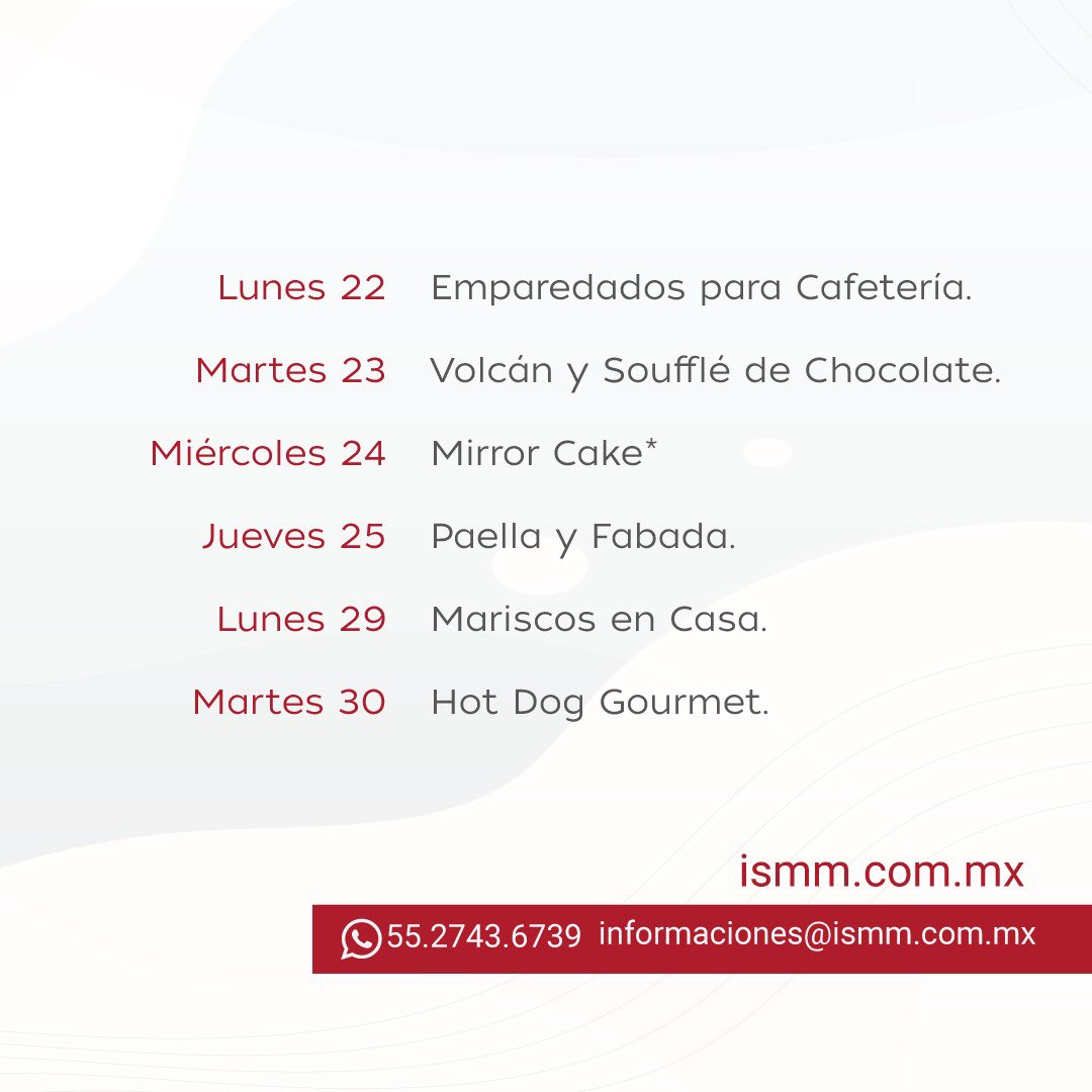 ISMM_Mexico's tweet photo. Irresistible Noviembre en Nuestras Sesiones Online. Conoce el nuevo Calendario. #ismm #ismmmexico #aprendoencasa #amorporlacocina ❤️🧑🏻‍🍳🧑🏾‍🍳👨🏻‍🍳🖥🧈🍪🍕🥩🍖🍟🍞❤️ https://t.co/Qo0C7HENXI