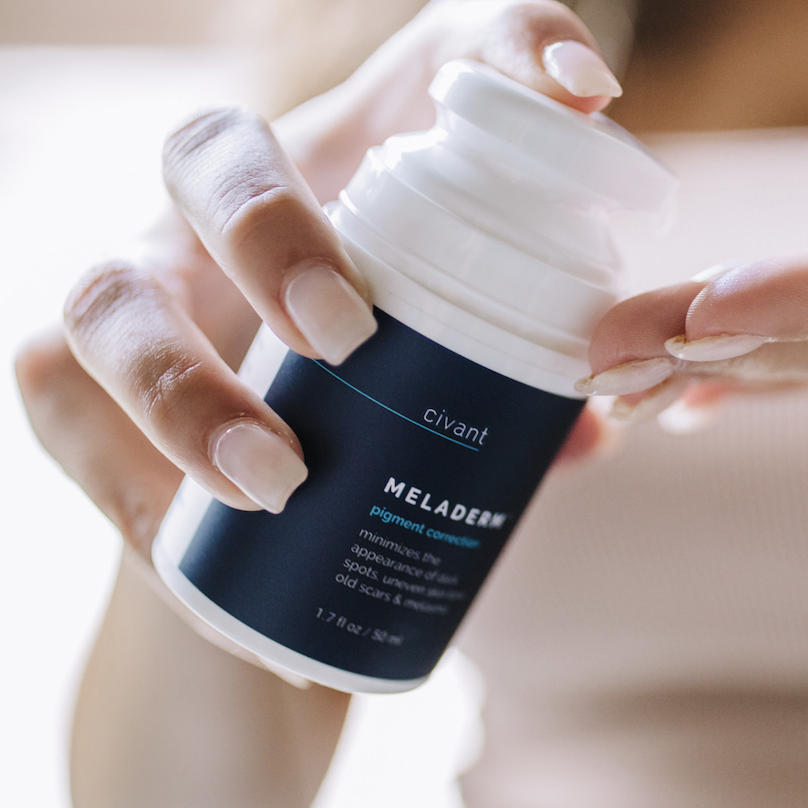 civant's tweet photo. Naturally brighten your complexion. Did you know our Meladerm features ingredients like licorice root extract, kojic acid, and mulberry extract instead of hydroquinone to restore radiance to your skin? https://t.co/HqRBVxKtSj