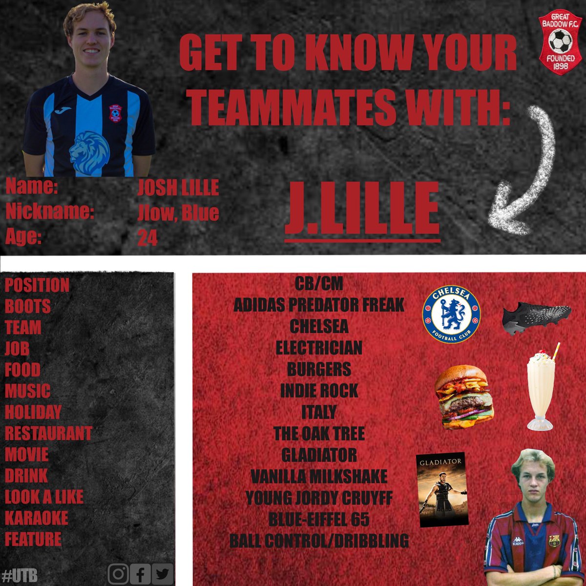 GreatBaddowFC's tweet photo. Latest addition to Get To Know The Baddow Boys with @LilleJosh 

Can also be refereed to as “Virgil Van Lille” this boys could control a ball in a postbox! #UpTheBaddow https://t.co/K1Np7y92Ux