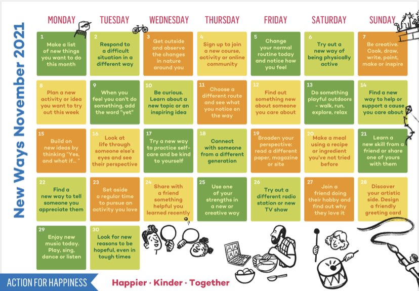 Welcome, November! 🍂 What will you open your heart and mind to trying, learning, or changing this month? #NewWaysNovember💡 #ActionForHappiness 💙