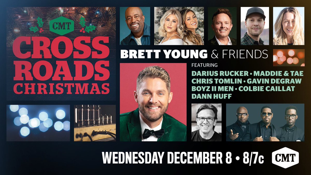 Excited to be a part of #CMTCrossroads Christmas: Brett Young and Friends with the talented @BrettYoungMusic @BoyzIIMen @christomlin @ColbieCaillat Dann Huff @dariusrucker @MaddieandTae. We’re singing some of our favorite Holiday tunes December 8th on @CMT – don’t miss it! 🎄