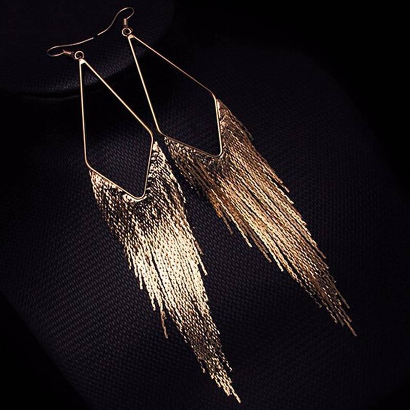 Vintage Metal Gold Color Long Tassel Earrings - uniqistic.com/shop/jewellery…