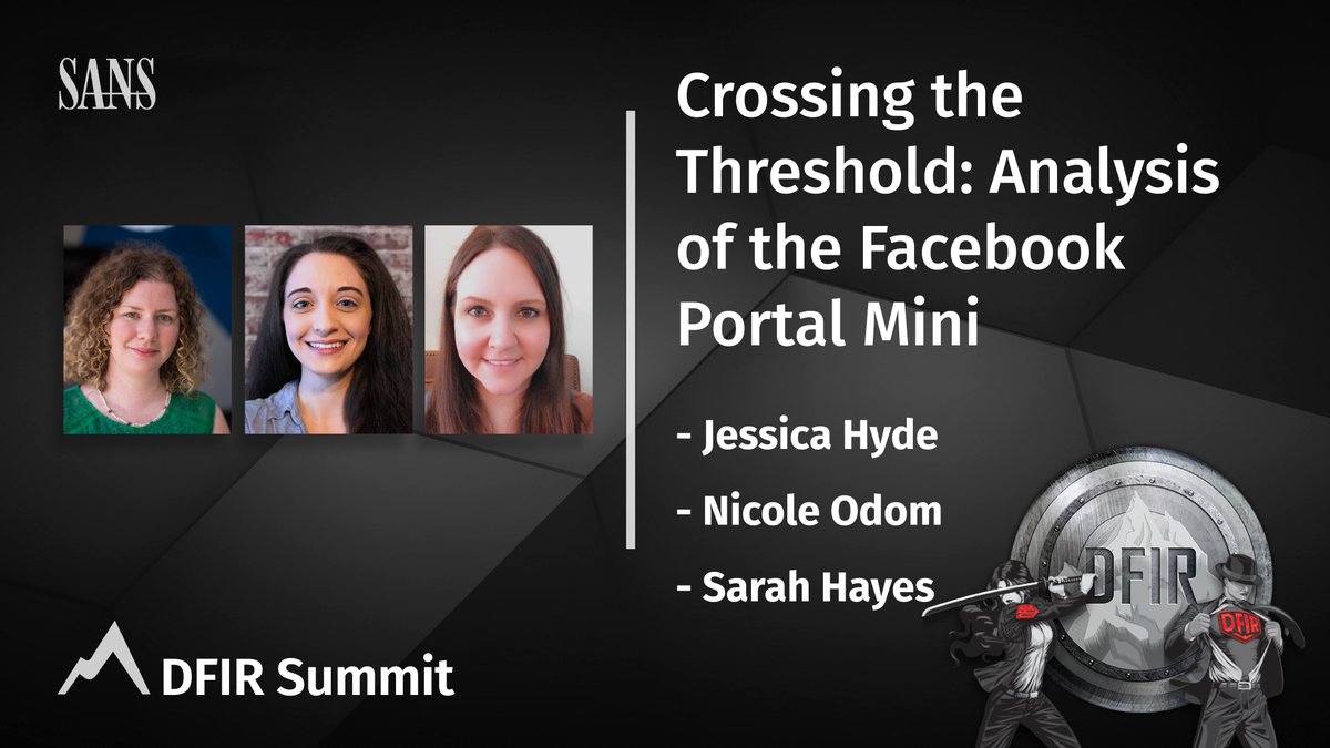 sansforensics's tweet photo. In their #DFIRSummit talk @B1N2H3X, @N0D0M1, and Sarah Hayes  explored the gateway to data available from the Facebook Portal Mini.

https://t.co/d5bNVzweMe
#DFIR #MobileForensics #DigitalForensics #MobileDeviceForensics https://t.co/KQNaD89iKc