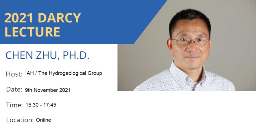 iahbritish's tweet photo. Chen Zhu from Indiana University presenting the 2021 Darcy Lecture will talk about "“How Are Geochemical Reactions in Aquifers Connected to Climate Change Mitigation?” https://t.co/3rgLIdq9mG