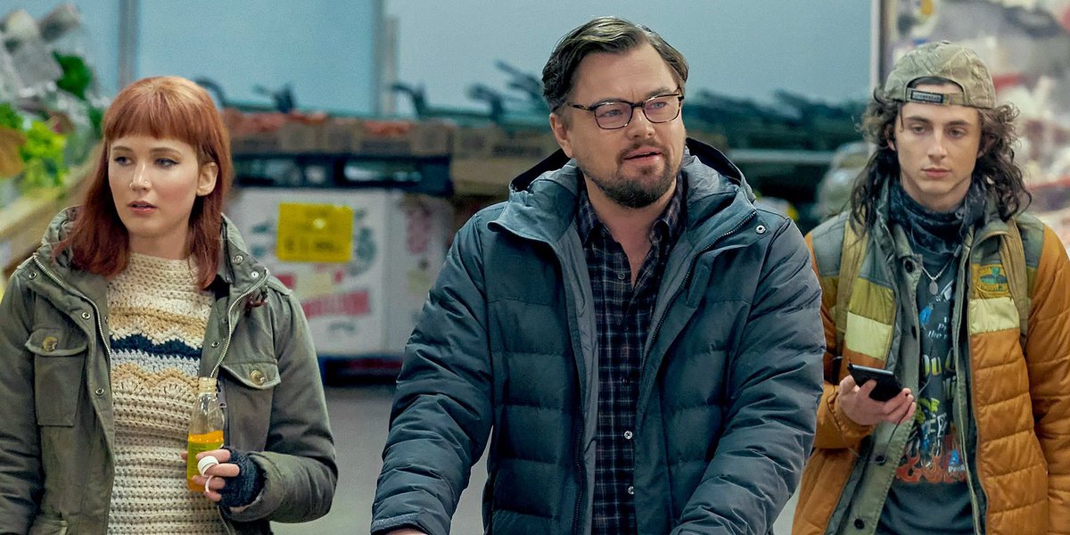 FilmUpdates's tweet photo. Jennifer Lawrence, Leonardo DiCaprio and Timothée Chalamet in ‘Don’t Look Up’ https://t.co/DZ2lkEld3f