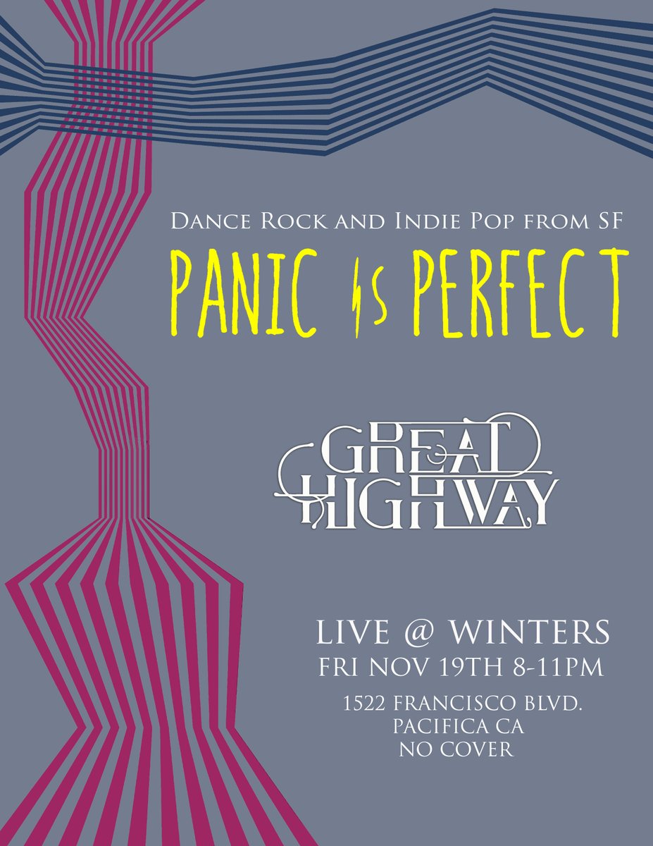 panicisperfect's tweet photo. ✨✨🎸🎸We are Playing a FREE SHOW at @WintersTavern  Tavern in Pacifica🏄‍♀️ Friday Nov. 19th. We we will be joined by our good friends @GreatHighway_  Music is from 8-11PM. It's gonna rowdy throw down!! #panicisperfect #pacifica #bayareamusic #sflivemusic https://t.co/zRwtvWq2iW
