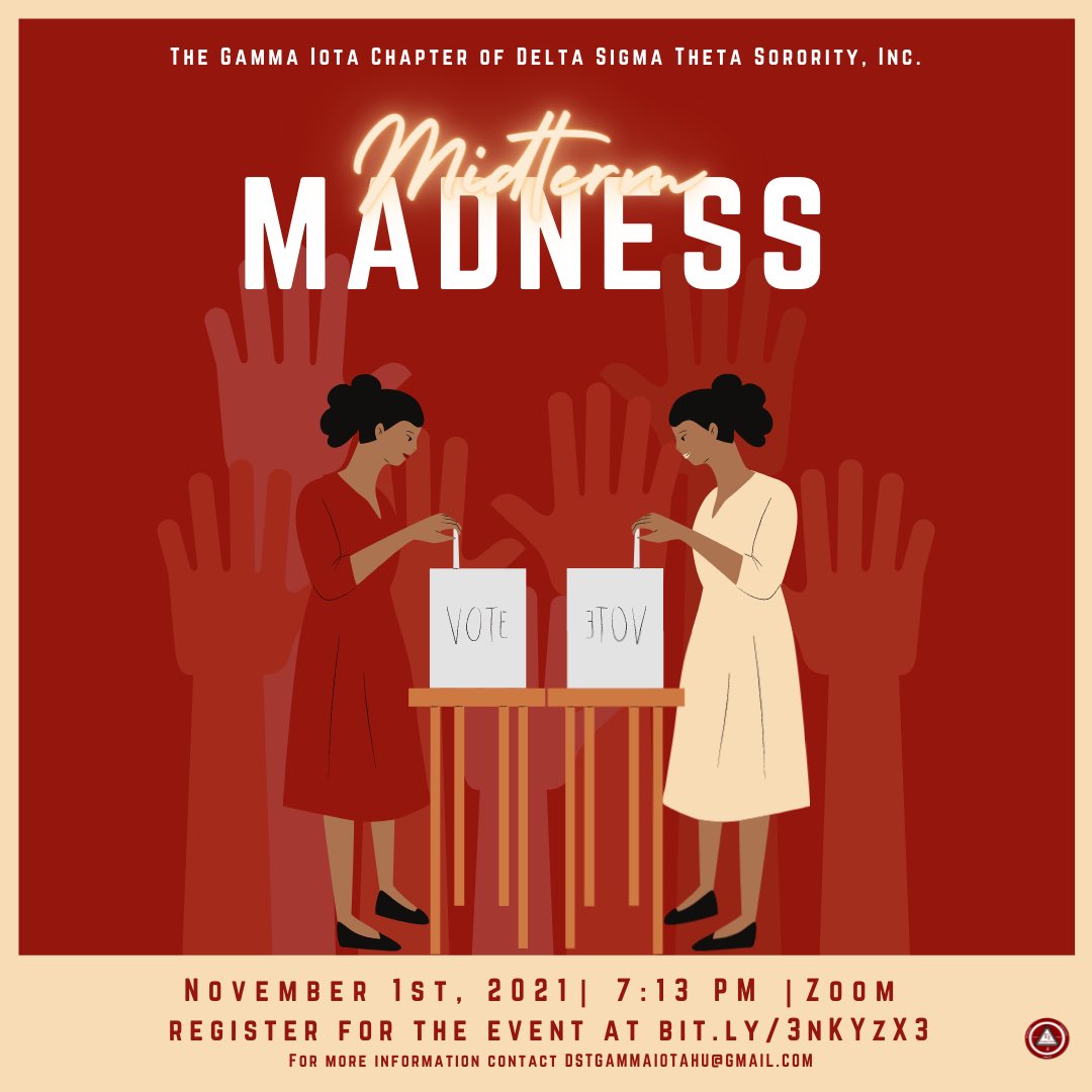 GammaIDST's tweet photo. Join the ladies of the Gamma Iota Chapter of Delta Sigma Theta Sorority, Inc. as we discuss the importance of exercising your right to vote and electing local and state officials. To register for the event, please click the link in our bio. #ΓΙVOTEs☑️ https://t.co/Z0HSEUamdn