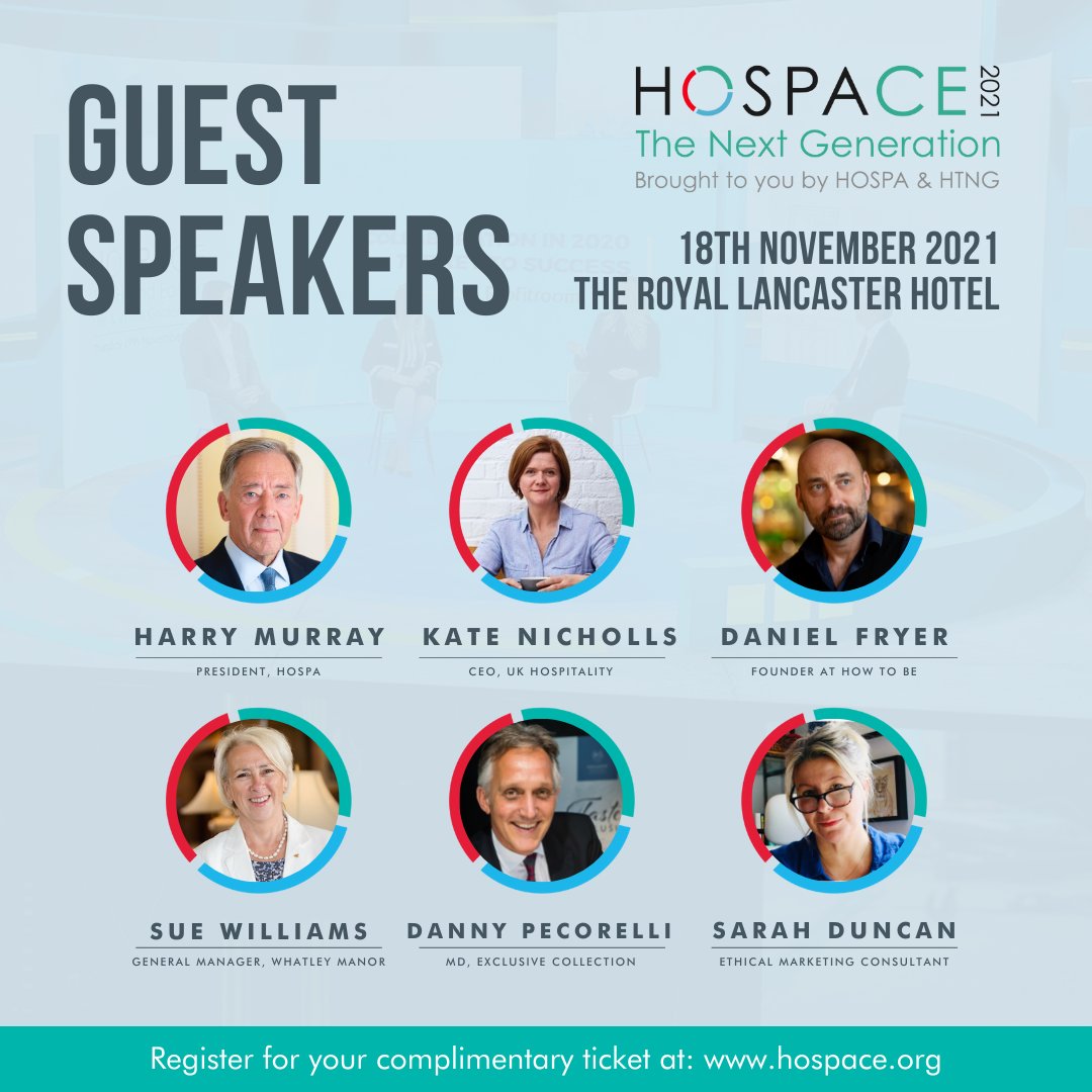HOSPA (@hospatweets) on Twitter photo We're delighted to introduce some of our confirmed speakers for #HOSPACE: Next Generation brought to you in partnership with <a href="/htng/">HTNG</a>, Nov 18th at <a href="/royallancaster/">Royal Lancaster London</a>:
<a href="/hmurray9/">Harry Murray MBE</a> <a href="/UKHospKate/">Kate Nicholls OBE</a> <a href="/sleepinglion888/">Sarah Duncan</a> <a href="/TheGMWhatley/">Sue Williams MI</a> @Daniel_Fryer <a href="/Foodhero/">Danny Pecorelli</a>.
Find out more: hospace.org/programme We're delighted to introduce some of our confirmed speakers for #HOSPACE: Next Generation brought to you in partnership with <a href="/htng/">HTNG</a>, Nov 18th at <a href="/royallancaster/">Royal Lancaster London</a>:
<a href="/hmurray9/">Harry Murray MBE</a> <a href="/UKHospKate/">Kate Nicholls OBE</a> <a href="/sleepinglion888/">Sarah Duncan</a> <a href="/TheGMWhatley/">Sue Williams MI</a> @Daniel_Fryer <a href="/Foodhero/">Danny Pecorelli</a>.
Find out more: hospace.org/programme