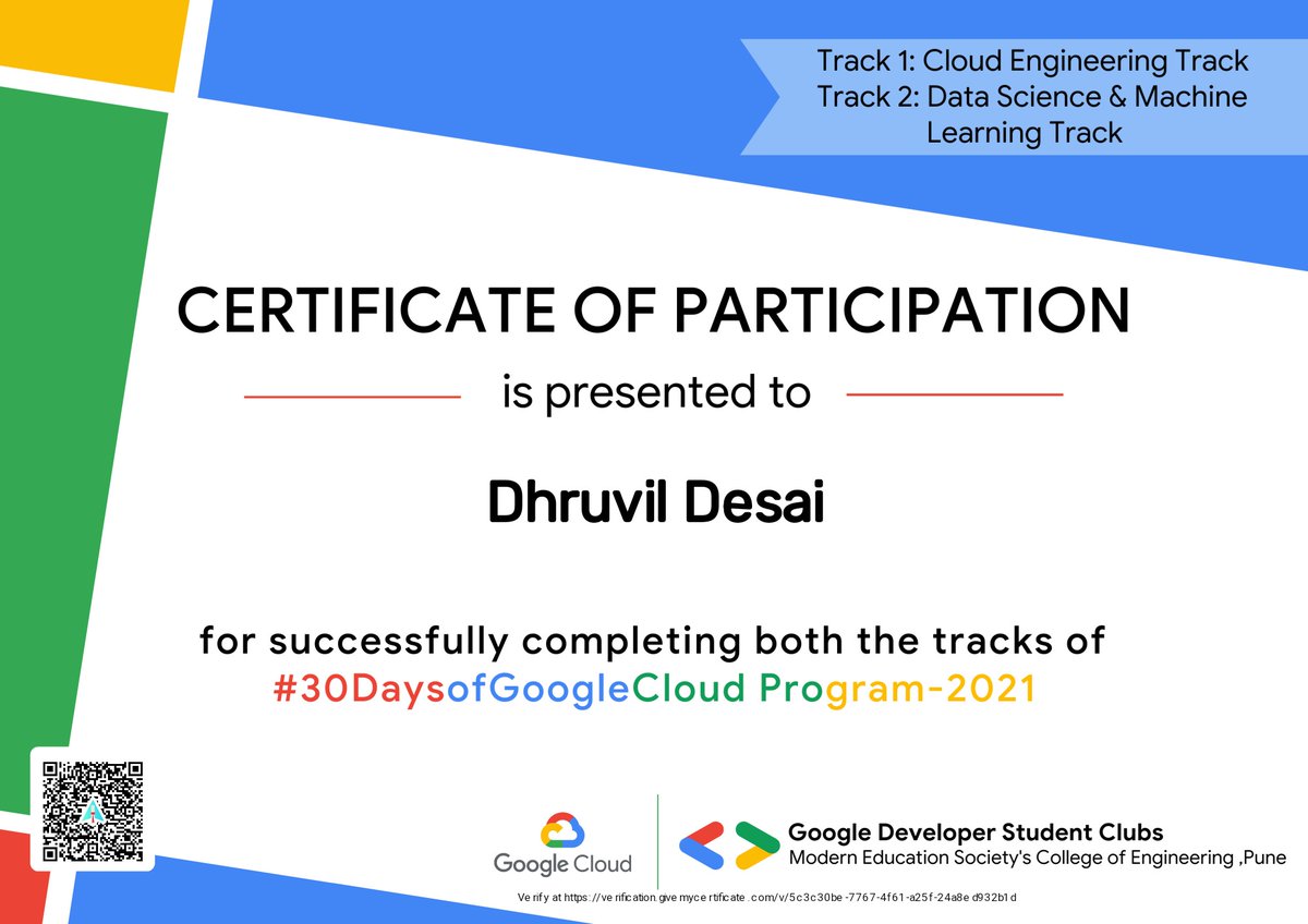 DesaiDhruvil7's tweet photo. Hello all happy to say I just completed Google cloud 30-day challenge @GoogleCloudTech thanks for this wonderful challenge
#GiveMyCertificate #community #30DaysOfGoogleCloudProgram #GDSCMESCOE #GOOGLECLOUD #google #qwiklabs #cloudprogram #developersclub https://t.co/KSsmrX22zW