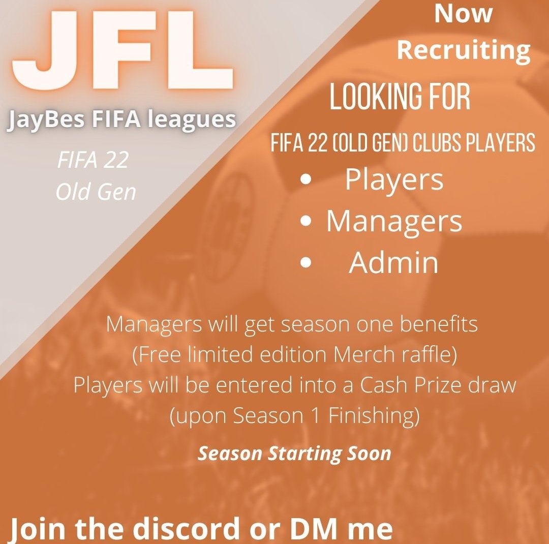 91Jaybe's tweet photo. Want to take part in the first season of JFL? Clubs players We Need you!
Link - https://t.co/dWt7di8WBe
---
#fifaclubs #clubs #11v11 #fifa #FUT22 #fut @TwitchRetweetzz
@Streamer_Boost #RETWEEET #RETWEEETME #RetweeetPlease #SmallStreamersConnect #SmallStreamerCommunity #vfl #pcn https://t.co/dNRgJtKoQw