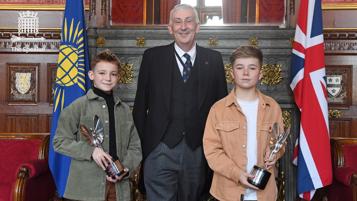 CommonsSpeaker's tweet photo. Today I was joined by two incredible best pals from Lancashire, Freddie and Hughie. I'm so proud of them for winning the @GMB Young Fundraiser Pride of Britain award, for raising over £200k for the Royal Manchester Children's Hospital. 

Read more here: https://t.co/v89lDtkDkr https://t.co/ACzna4340P