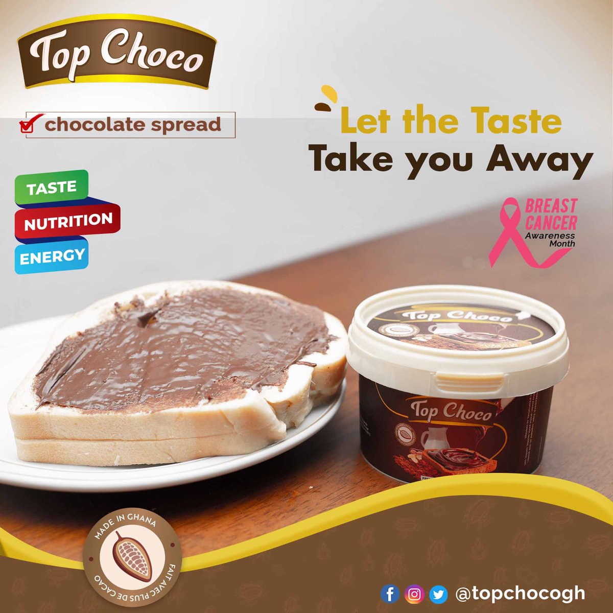 topchocogh's tweet photo. The best Chocolate Spread. Available at any supermarket near you.  

Made of 💯 pure Ghanaian cocoa.

#Topchoco #spreadtheenergy #Topchocospreadtheenergy #madeinghana #cocoa @iamtimakumkum @nakeeyat @TopChocoUg https://t.co/upVSCJzlyU