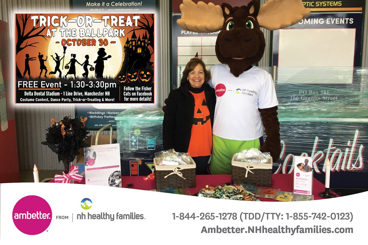 NHhealthy's tweet photo. It was a scary good time on Saturday for trick-or-treating at the Delta Dental Stadium! The weather wasn’t so bootiful but the turnout was great with over 500 trick-or-treaters coming through. Great to see everyone! #NHhealthy #inNHforNH #BrooseIsLoose @FisherCats https://t.co/OuSdPAtVvH