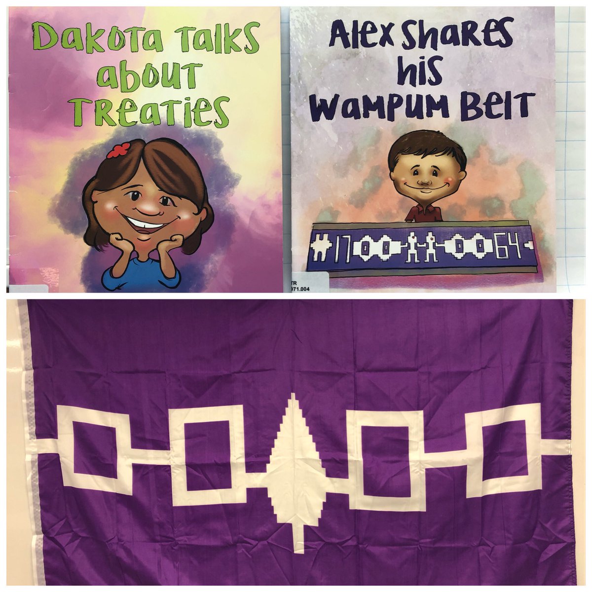 MrsSteward3's tweet photo. Here are the books we are reading for Treaties Recognition Week. Thank you to Mrs. Hassberger for the flag on display in our library. @StJohnPaul2 https://t.co/PjXHpHo9K6