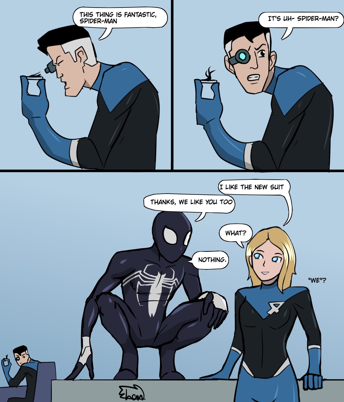 Shan4rt (Comms Open) on X: Spider-Man goes to Reed to know more about the  symbiote. And other things too.... marvel spiderman fantasticfour  t.coZb3jcBkvth  X