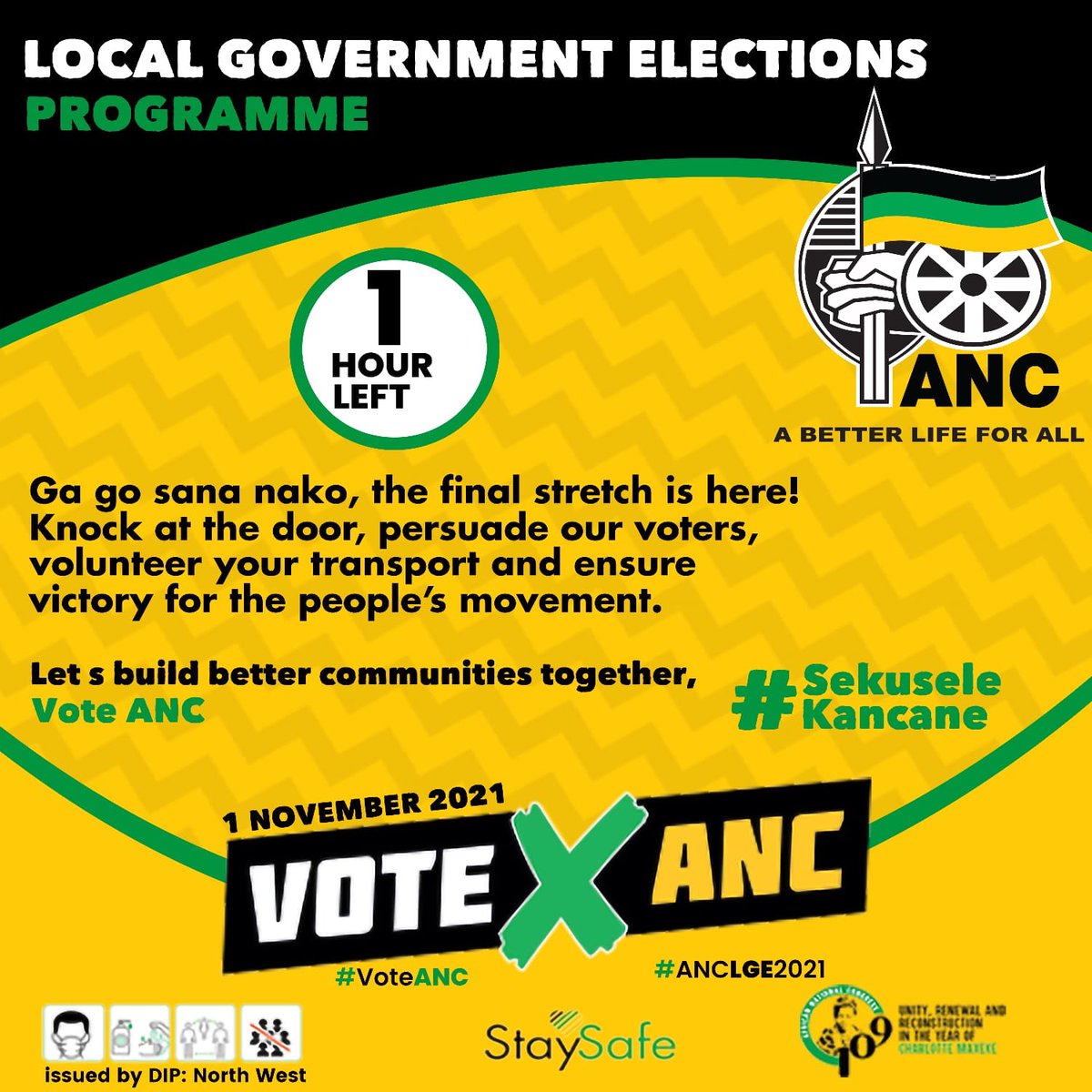 anc_dip's tweet photo. Ga go sana nako, are yeng. 1 hour left, let’s go out and vote ANC. 
#VoteANC #BuildingBetterCommunities https://t.co/JFHUtiOcGV