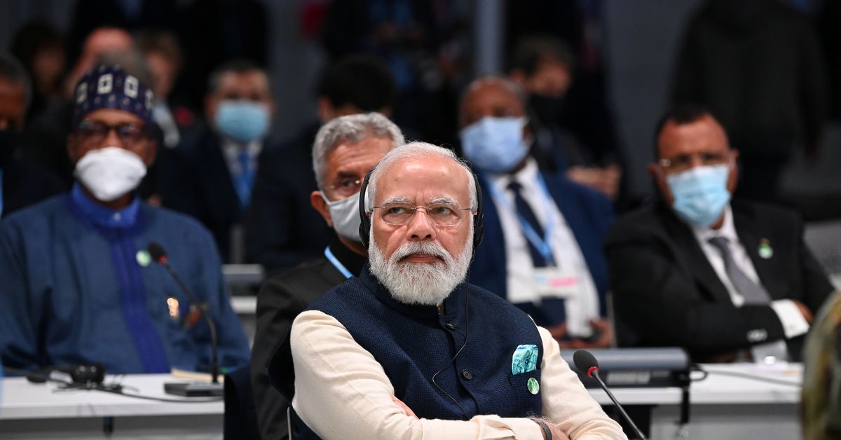 Reuters's tweet photo. Modi says India targets net-zero emissions by 2070 https://t.co/oVR8hykhys https://t.co/3wGW6EOnjR