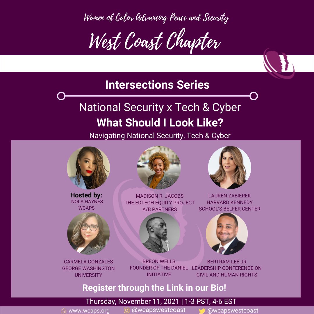 Join us on 11/11 for an exciting panel discussion about National Security, Cyber and Tech . 

The event will be hosted on Zoom. Please register through the attached link. We hope to see you all there!

#WCAPSWCIS #WCAPSWCIS2 #WCAPSWC #Natsectechcyber 

eventbrite.com/e/intersection…