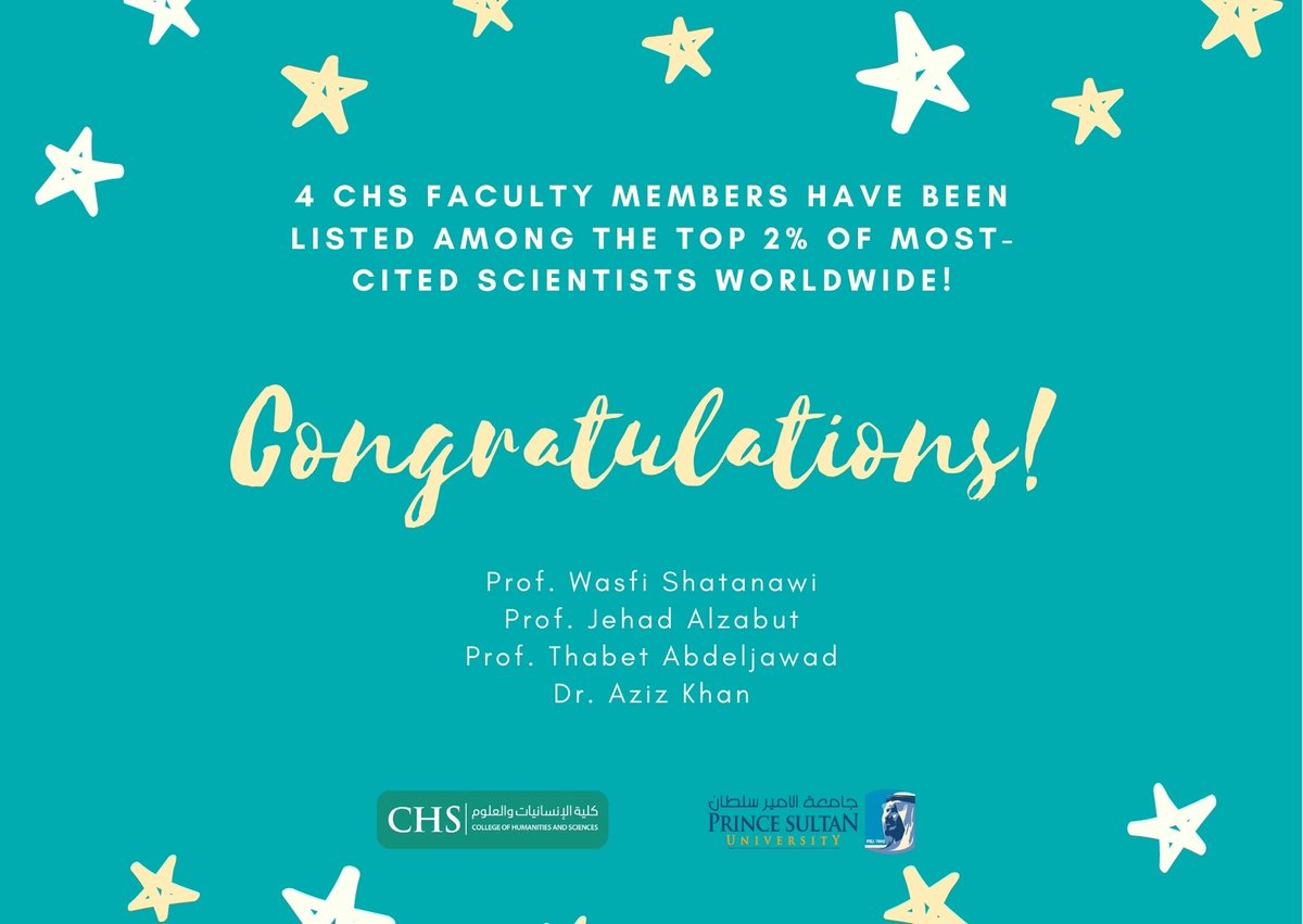 Heartfelt congratulations to Prof. Wasfi Shatanawi, Prof. Jehad Alzabut, Prof. Thabet Abdeljawad and Dr. Aziz Khan from the CHS (TAS Lab) on this excellent achievement! We are very proud!

#StanfordList #StanfordUniversity #ElsevierList #Scientist #Humanities #Sciences