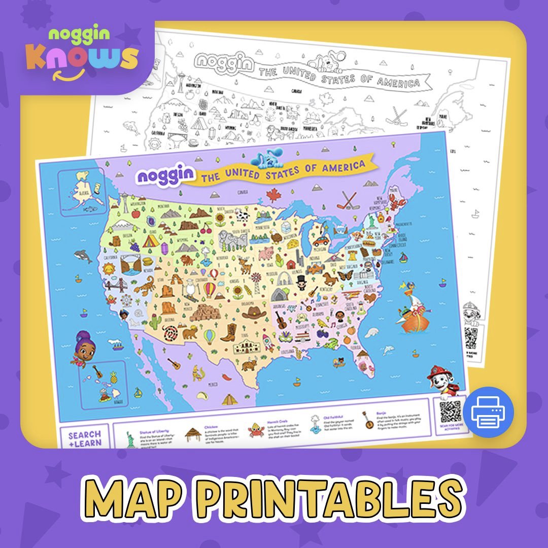 Just released! Hit the road with an ALL-NEW episode of #NogginKnows. Print your own fun-filled map of the USA at noggin.com/map and track all the stops you and your child will make this season with Emmanuel Carter, Skye, Santiago, Rubble, and Molly!