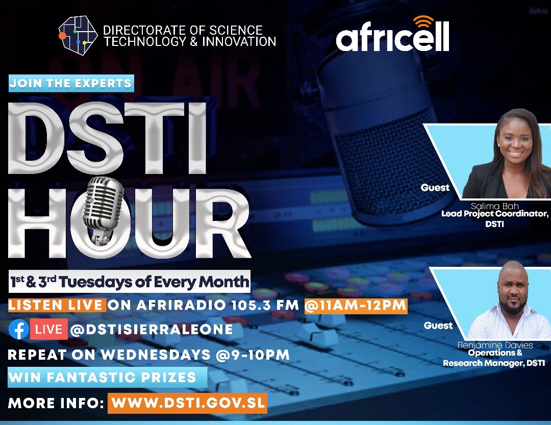 DSTISierraLeone's tweet photo. #DSTIHour RETURNS‼️

Tune in to discover how two tech-driven solutions are changing the way we learn in 🇸🇱.

#TheEducationInnovationChallenge 
#DigitalLearningHubs

🗓️2/11/2021
🕚 11 am - 12 pm GMT
📻LIVE Afriradio (105.3 FM)
👩🏾‍💻 https://t.co/eiOQl88lwV https://t.co/wp74gh42yK