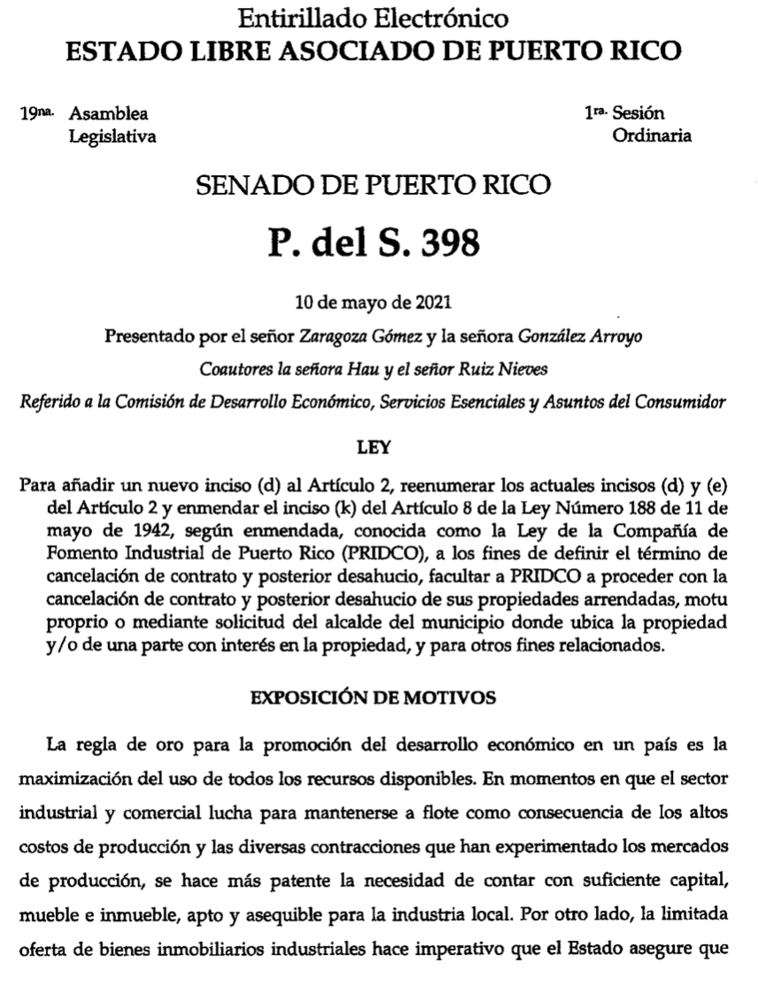 SenadoPR's tweet photo. 🔴📄El Senado aprobó a viva voz el #PS398 de la autoría del senador Juan Zaragoza Gómez y la senadora Migdalia González Arroyo. https://t.co/0engNtiGnu