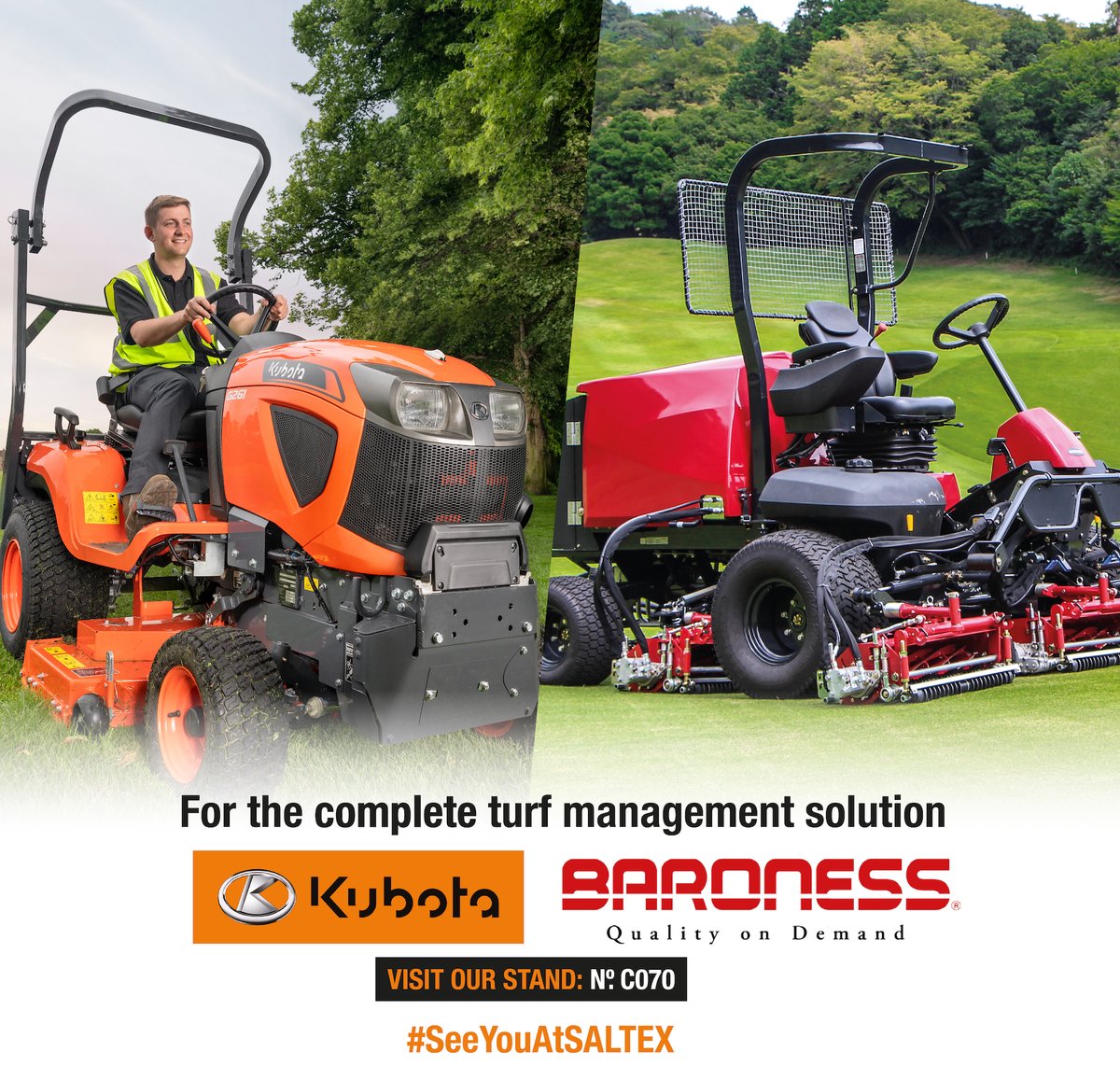 KubotaUK's tweet photo. #SALTEX21 is almost here and we are looking forward to our first indoor show of the year 👏We will be at stand C070 showcasing our groundcare range, alongside @baronessuk!
#CompleteGreenkeepingSolution #seeyouatsaltex https://t.co/gRstB3hQsx
