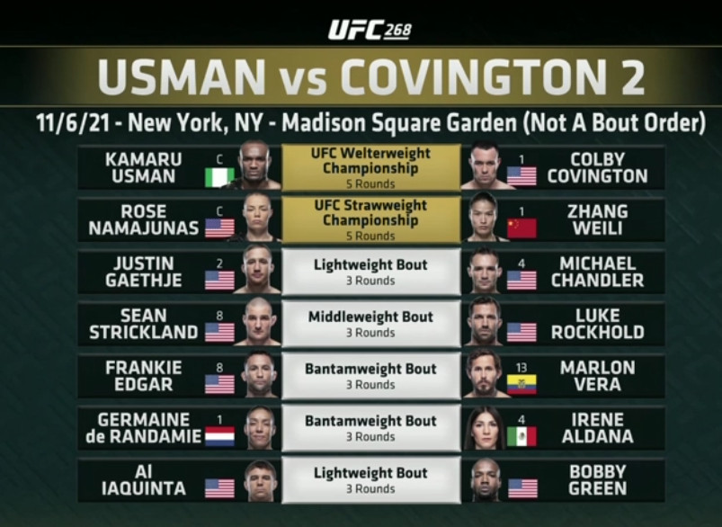 ufc_lnk's tweet photo. Trocação Franca: Vicente Luque ‘staying ready’ to replace Kamaru Usman or Colby Covington at UFC 268
Don't Miss A Single Strike Of UFC 268: Usman vs Covington 2, Live From Madison Square Garden in New York City on Saturday, November 6, 2021
#UFC268 #Usman #Covington https://t.co/cwxbW0gs2K