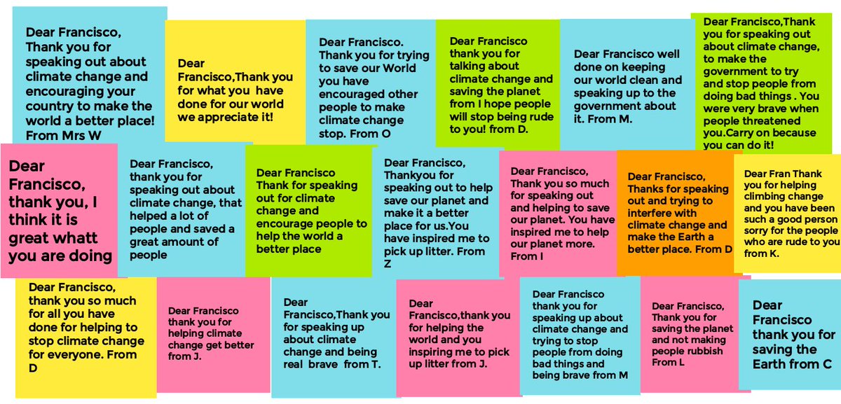 For All Saints Day we have been learning about people who share the light - Y4 learned about Francisco Vera <a href="/franciscoactiv2/">Francisco Javier Vera Manzanares 🇨🇴 🇪🇸</a> and his climate activism in Colombia. We learned how he received death threats for his work so we are sending him messages of support!