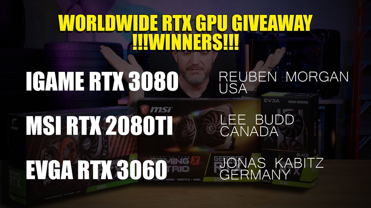 JayzTwoCents's tweet photo. Congrats to the RTX GPU giveaway winners! As per the rules, they have 48 hours to respond to my email (already sent) or else a new winner is selected for their prize! 
.
Also don't miss todays video where we kick off November, the month of Jayzgiving! BIG PRIZES INCOMING! https://t.co/q0UPL0F6Jp