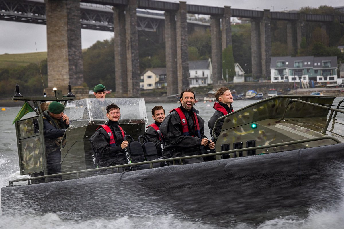 HMNBDevonport's tweet photo. #PAFCAcademy has got close up to the #RoyalMarines Landing Craft experts at @HMNDevonport with a visit to #47Cdo The squad spent an afternoon on the Tamar experiencing the commandoโs Off Shore Raiding Craft https://t.co/7ySa67s02n