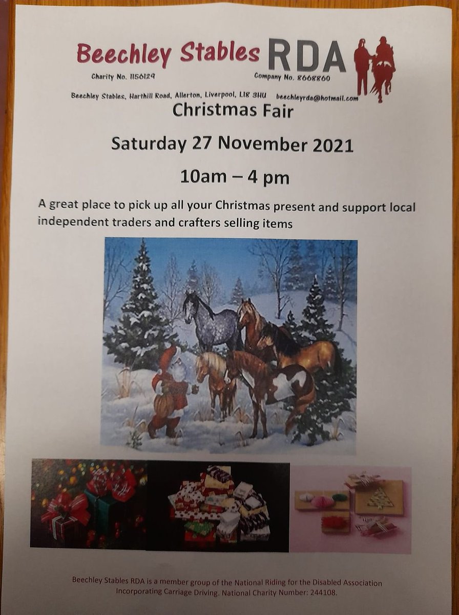 Join us at Beechley Stables Christmas Fair on Saturday 27 November. Lots of independent traders and crafters selling their goods, ideal place to pick up Christmas Presents