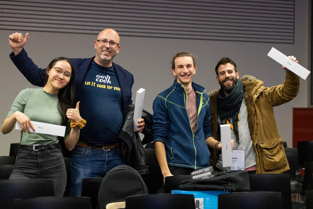 JulianDerungs's tweet photo. After making it to the finalists @hackzurich, I'm very proud to be selected as overall winner at #HackWinterthur 2021 among all those inspiring ideas! 🚀 Thanks to my team with an always fantastic team spirit and to @ECWinterthur, @ZHAW and @Noser_Eng for making the event happen! https://t.co/r6ntiAlSyj