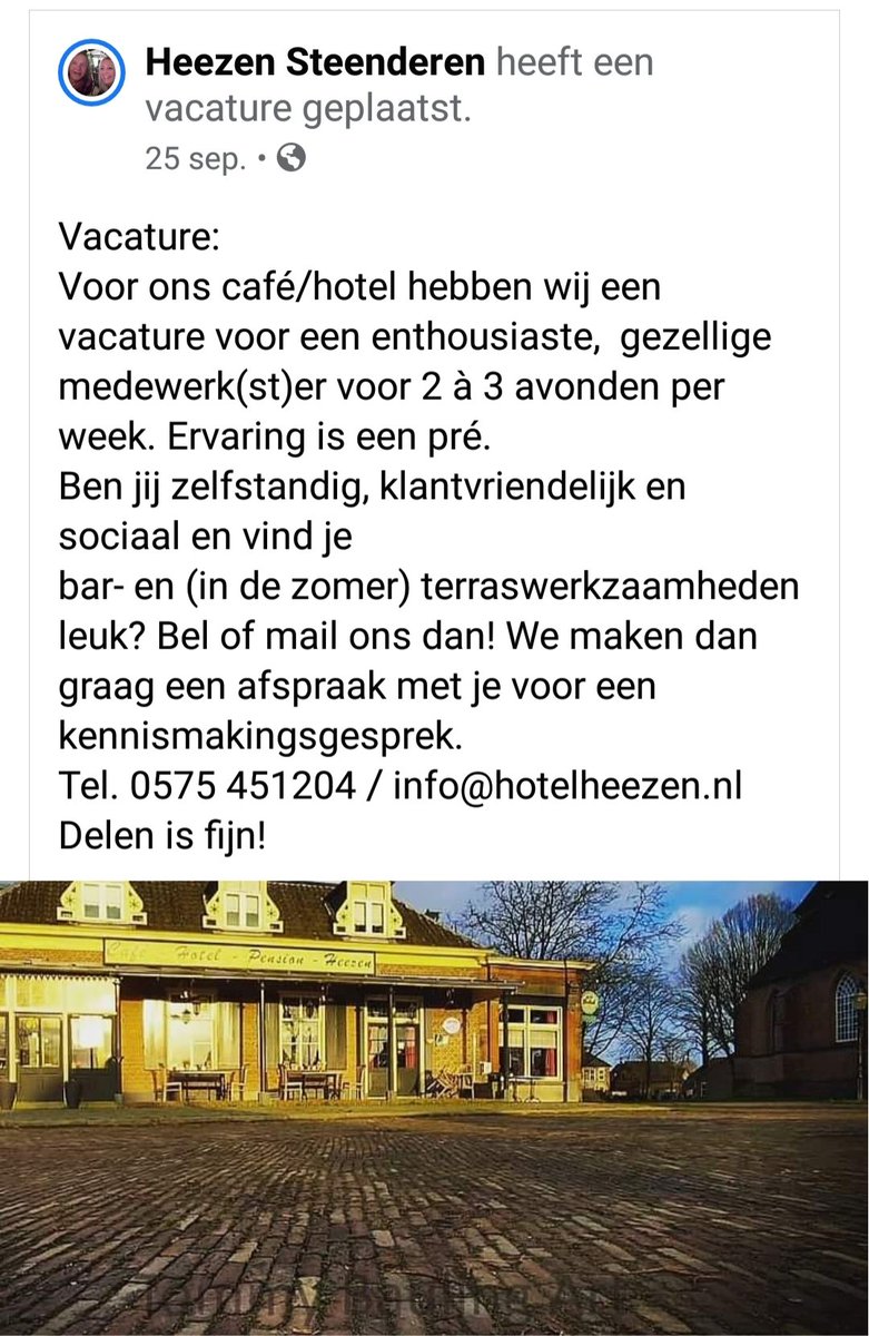 cafeheezen's tweet photo. Word jij of ken jij onze nieuwe medewerk(st)er?? We horen graag van je! https://t.co/V01x1NdNPM