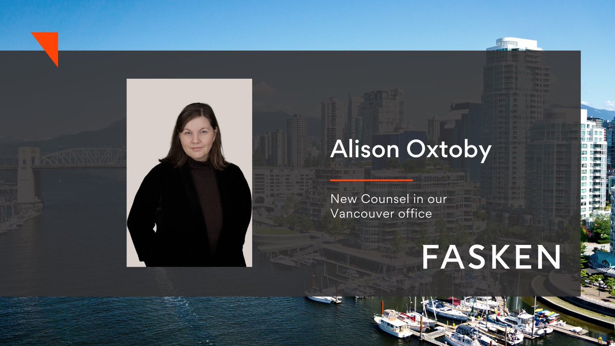 FaskenLaw's tweet photo. Please join us in welcoming Alison Oxtoby, Counsel in our Estate Planning group in the BC region. Alison works with her clients to develop customized strategies to manage and transfer wealth. Learn more about Alison: https://t.co/C1lUt12wuK #TeamFasken #FaskenBC https://t.co/STZkEOovXq
