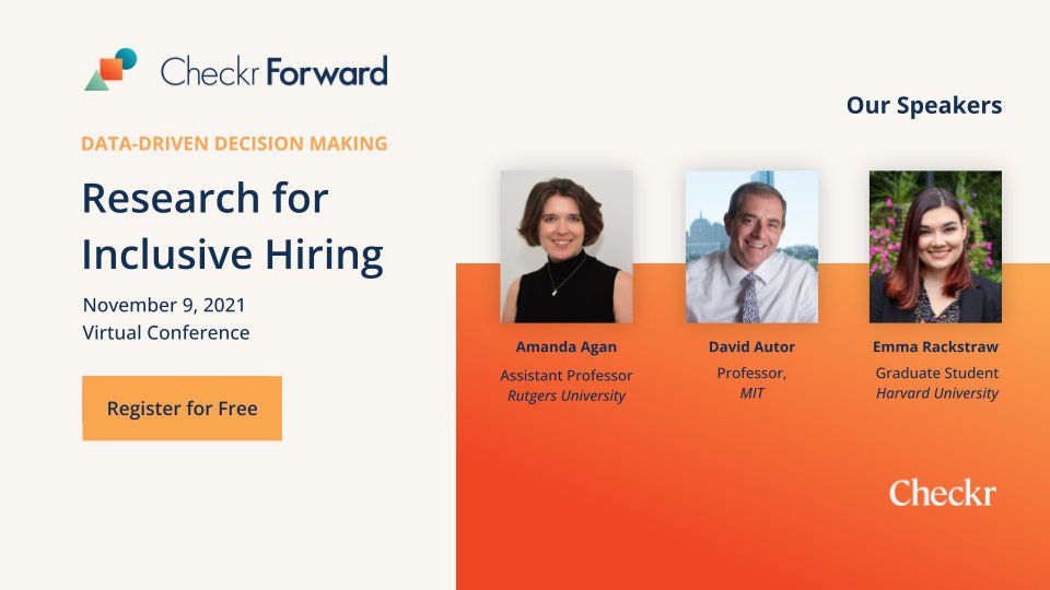 checkr's tweet photo. #Fairchance hiring isn’t just the right choice for humanity - it’s the right choice for your bottom line. Join us at #CheckrForward to discover how employers can use #data to challenge unconscious bias and make smart #hiring decisions. Register now: https://t.co/7A0xFZy2KL https://t.co/am2AwwUaB2