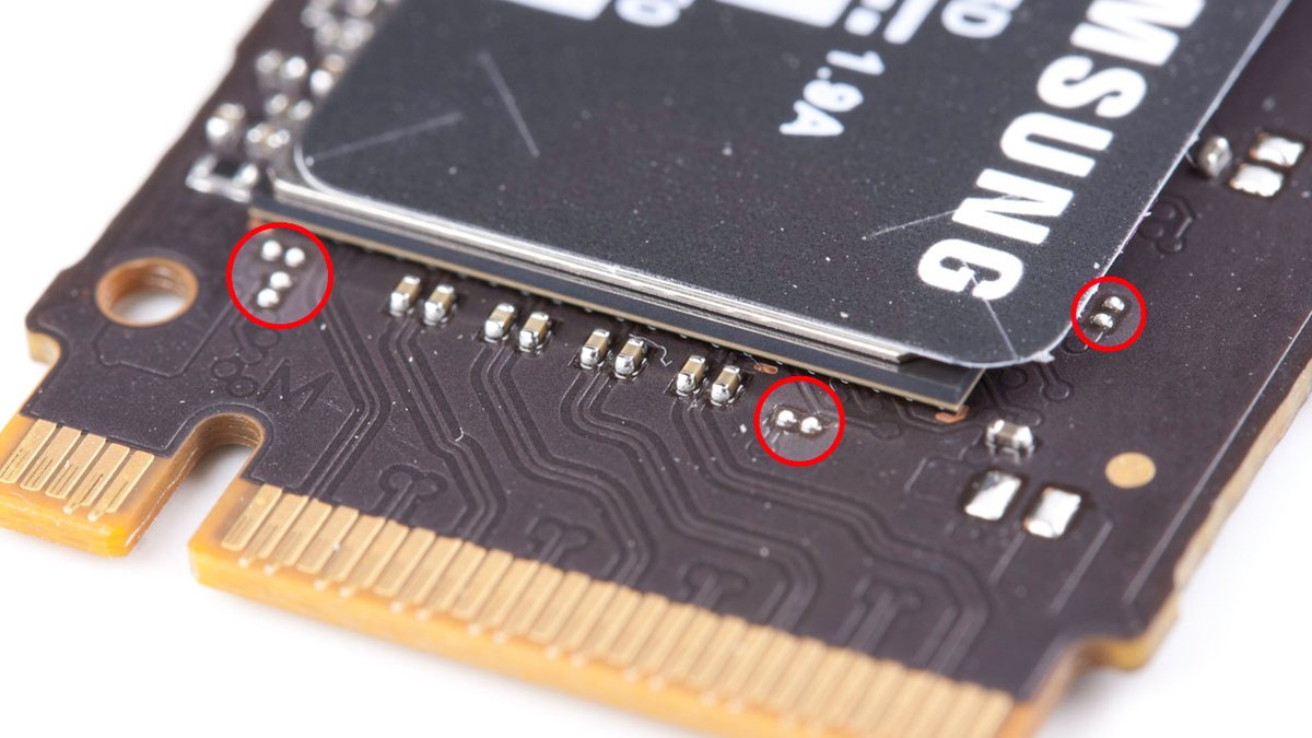 themrlawrence's tweet photo. @PcbArts hoping you can help me identify what these little solder looking balls are on this Samsung 980 M.2 NVMe SSD, any ideas? https://t.co/zdvhaacPdw